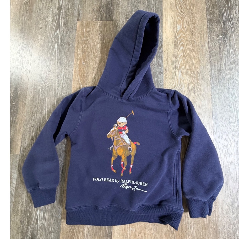 Polo Ralph Lauren Polo Bear Hoodie Kids Navy Blue Equestrian Graphic Sweatshirt